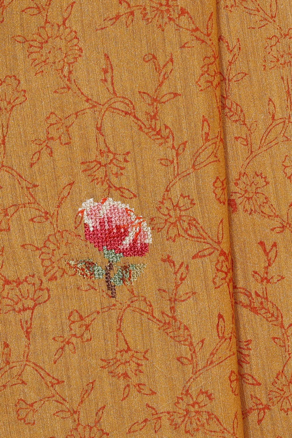 Image of Printed Tussar Silk Mustard Yellow Saree